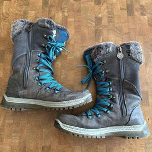 Santana Canada Marinda Womens 10 Grey Turquoise Tall Winter Boots Snow Casual